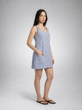 Anouk Striped Scoop Neck A Line Midi Dress in Blue