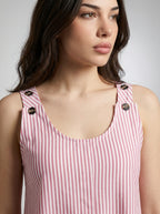 Anouk Striped Scoop Neck A Line Midi Dress in Pink