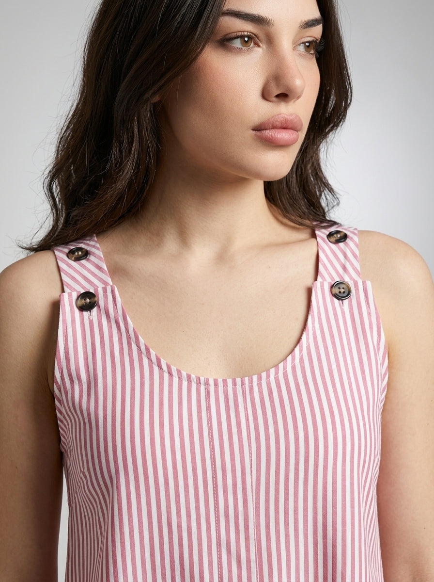 Anouk Striped Scoop Neck A Line Midi Dress in Pink