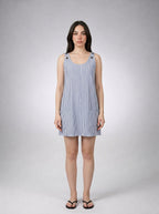 Anouk Striped Scoop Neck A Line Midi Dress in Blue