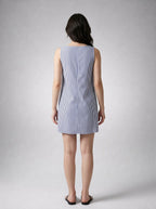 Anouk Striped Scoop Neck A Line Midi Dress in Blue