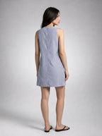Anouk Striped Scoop Neck A Line Midi Dress in Blue