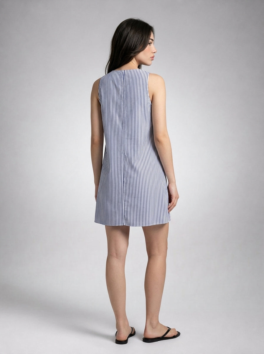 Anouk Striped Scoop Neck A Line Midi Dress in Blue
