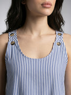Anouk Striped Scoop Neck A Line Midi Dress in Blue