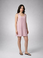 Anouk Striped Scoop Neck A Line Midi Dress in Pink