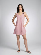 Anouk Striped Scoop Neck A Line Midi Dress in Pink