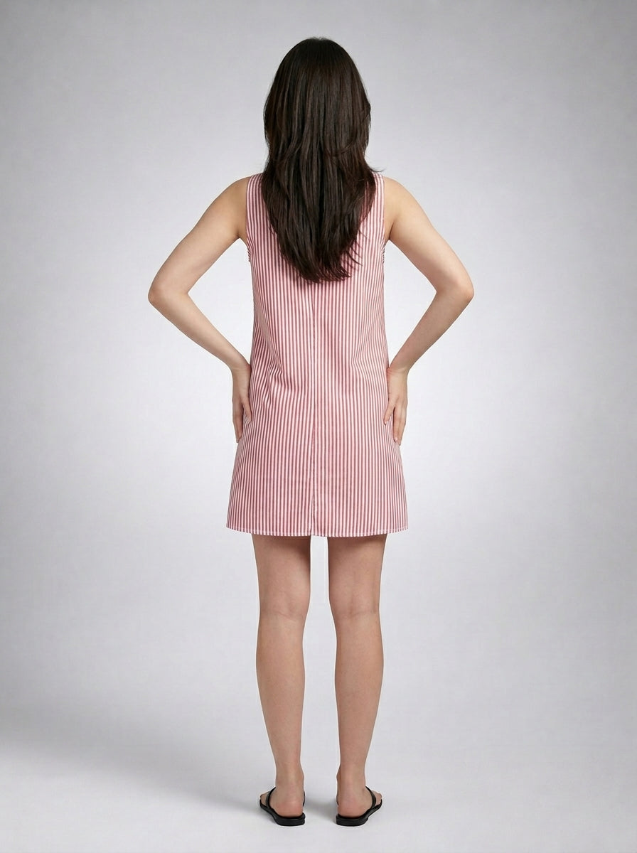 Anouk Striped Scoop Neck A Line Midi Dress in Pink