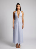 Mirabel Striped Halter V Neck Maxi Dress in Light Blue