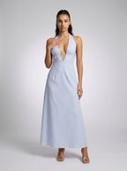 Mirabel Striped Halter V Neck Maxi Dress in Light Blue