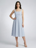 Fleur Striped Square Neck Sleeveless Midi Dress in Blue