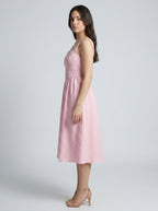 Fleur Striped Square Neck Sleeveless Midi Dress in Pink