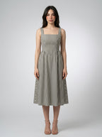 Fleur Striped Square Neck Sleeveless Midi Dress in Green