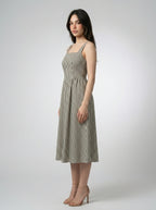 Fleur Striped Square Neck Sleeveless Midi Dress in Green