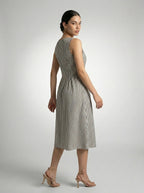 Fleur Striped Square Neck Sleeveless Midi Dress in Green