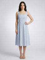 Fleur Striped Square Neck Sleeveless Midi Dress in Blue