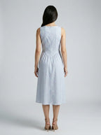 Fleur Striped Square Neck Sleeveless Midi Dress in Blue