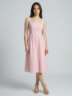 Fleur Striped Square Neck Sleeveless Midi Dress in Pink