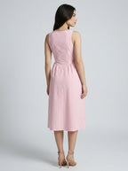 Fleur Striped Square Neck Sleeveless Midi Dress in Pink