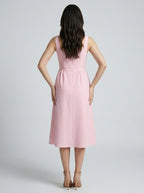 Fleur Striped Square Neck Sleeveless Midi Dress in Pink