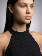 Yara Textured Halter Neck Sleeveless Maxi Dress in Black