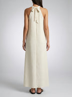 Yara Textured Halter Neck Sleeveless Maxi Dress in Cream