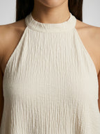 Yara Textured Halter Neck Sleeveless Maxi Dress in Cream