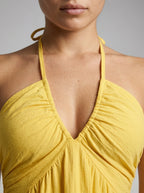 Oriane Halter V Neck Tiered Maxi Dress in Yellow