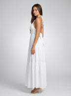 Oriane Halter V Neck Tiered Maxi Dress in White