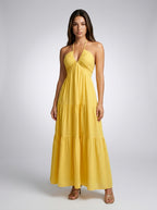 Oriane Halter V Neck Tiered Maxi Dress in Yellow