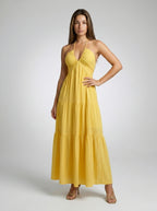 Oriane Halter V Neck Tiered Maxi Dress in Yellow
