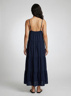 Coralie V Neck Spaghetti Strap Tiered Maxi Dress in Navy