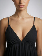 Coralie V Neck Spaghetti Strap Tiered Maxi Dress in Black