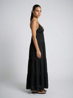 Coralie V Neck Spaghetti Strap Tiered Maxi Dress in Black