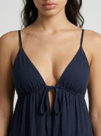 Coralie V Neck Spaghetti Strap Tiered Maxi Dress in Navy
