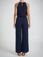 Elodie Halter Neck Wide Leg Jumpsuit in Navy