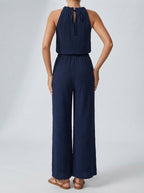 Elodie Halter Neck Wide Leg Jumpsuit in Navy
