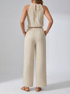 Elodie Halter Neck Wide Leg Jumpsuit in Cream