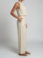 Elodie Halter Neck Wide Leg Jumpsuit in Cream