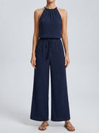 Elodie Halter Neck Wide Leg Jumpsuit in Navy
