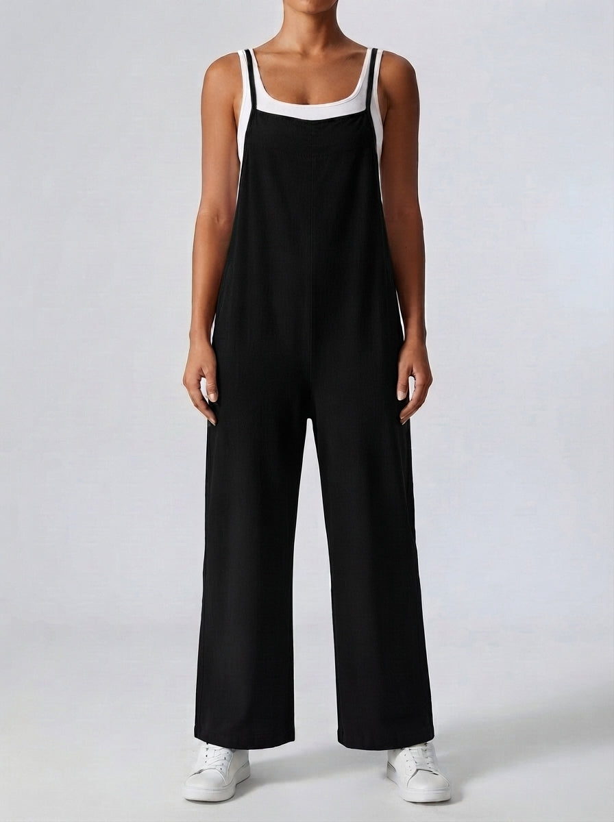 Vivienne Square Neck Wide Leg Jumpsuit in Black