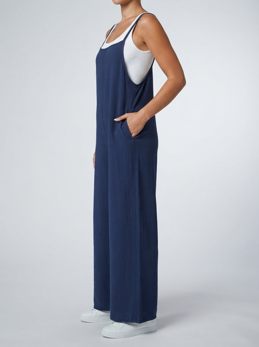 Vivienne Square Neck Wide Leg Jumpsuit in Navy