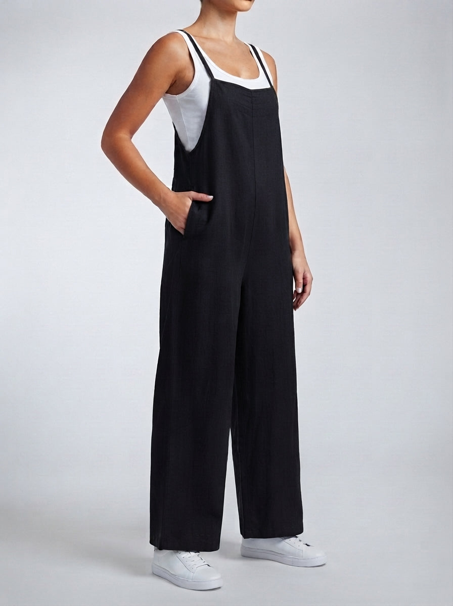 Vivienne Square Neck Wide Leg Jumpsuit in Black