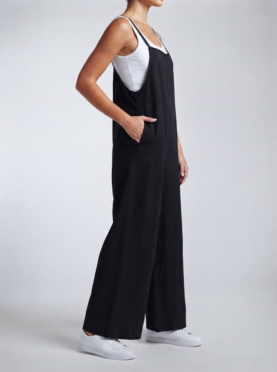 Vivienne Square Neck Wide Leg Jumpsuit in Black