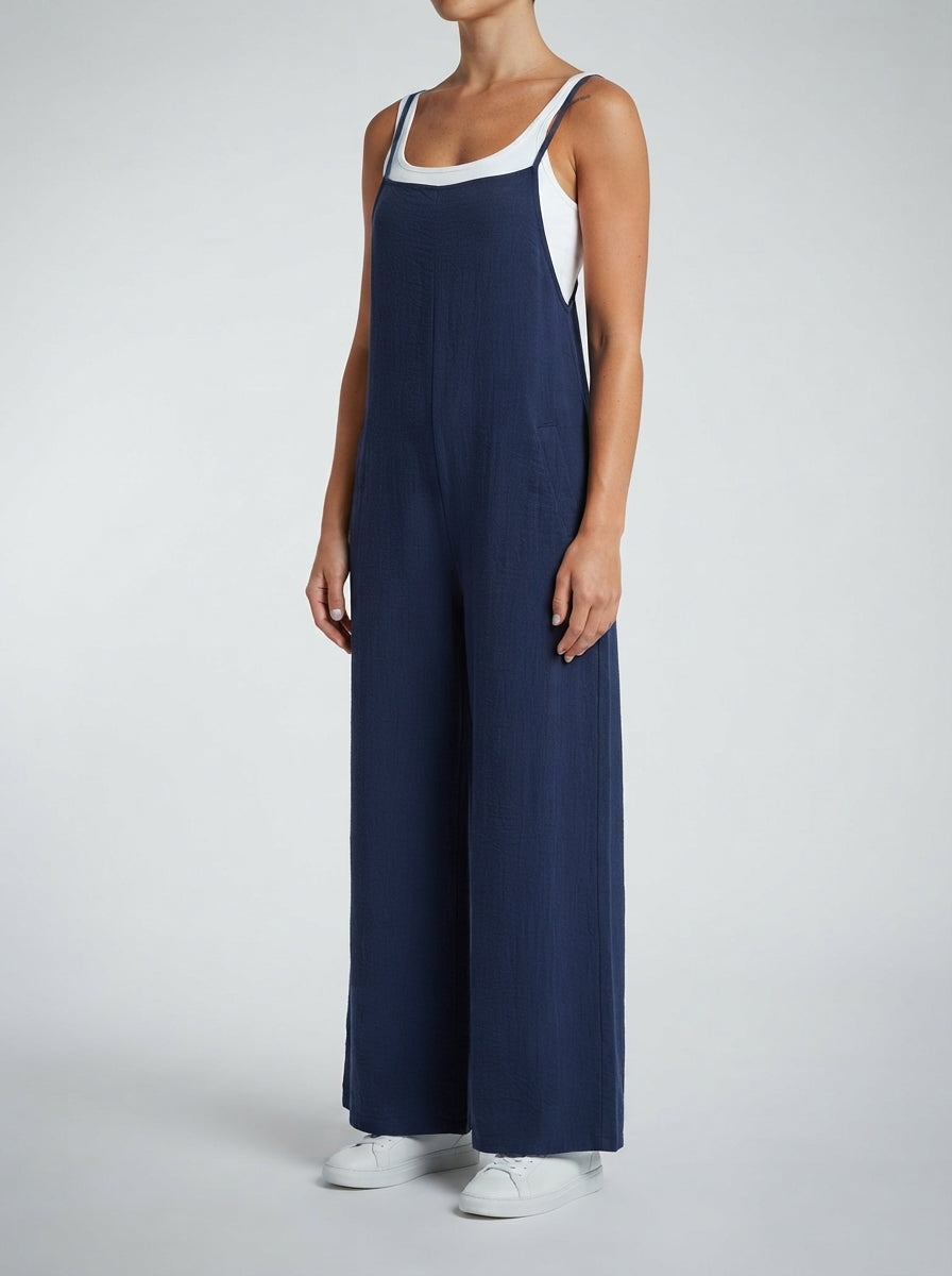 Vivienne Square Neck Wide Leg Jumpsuit in Navy