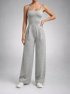Beatrix Square Neck Wide Leg Jumpsuit with Pockets in Gray