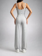 Beatrix Square Neck Wide Leg Jumpsuit with Pockets in Gray