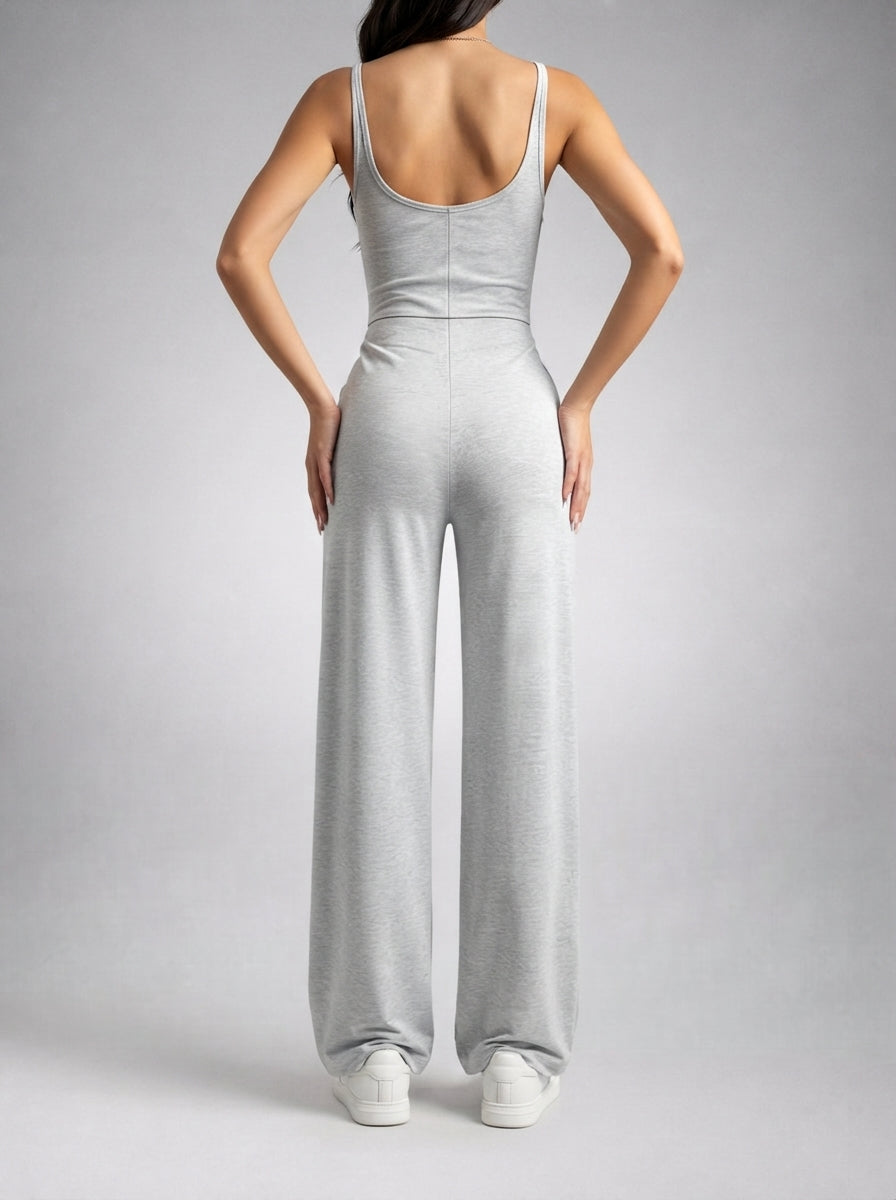 Beatrix Square Neck Wide Leg Jumpsuit with Pockets in Gray