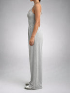 Beatrix Square Neck Wide Leg Jumpsuit with Pockets in Gray