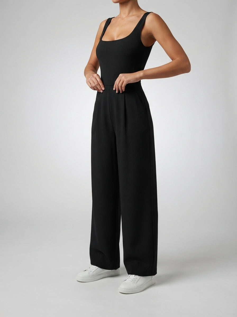 Beatrix Square Neck Wide Leg Jumpsuit with Pockets in Black