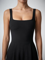 Beatrix Square Neck Wide Leg Jumpsuit with Pockets in Black